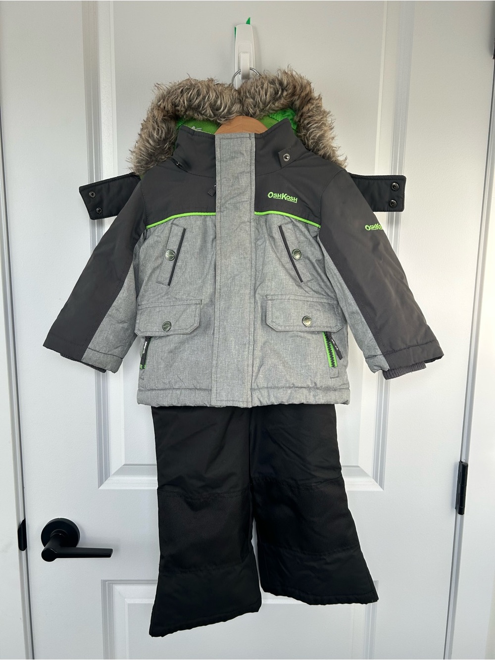 OshKosh Gray, Black & Lime Green Kids Winter Snow Jacket and Pants Set